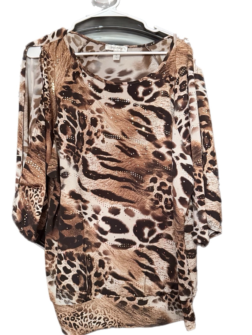 Lucy Paris Brown and Cream Animal Print Cold-Shoulder Tunic